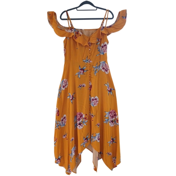Xhilaration Mustard Floral Midi Dress Sz M - Picture 3 of 6